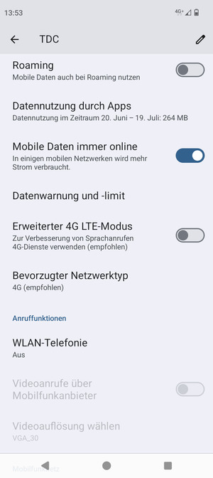 Scrollen Sie und wählen Sie Bevorzugter Netzwerktyp