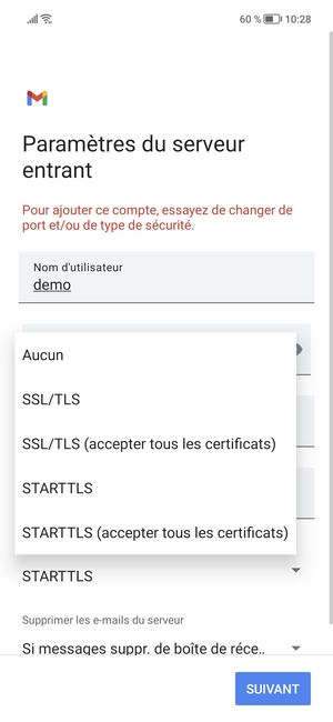 Sélectionnez Aucun puis SUIVANT