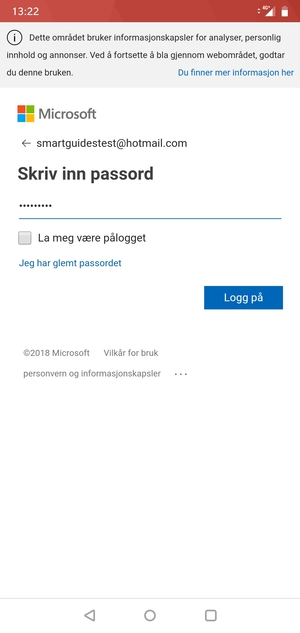 Skriv inn passord og velg Logg på
