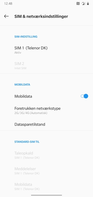 Vælg SIM 1 eller SIM 2