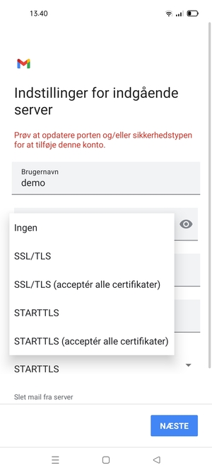 Vælg Ingen og NÆSTE