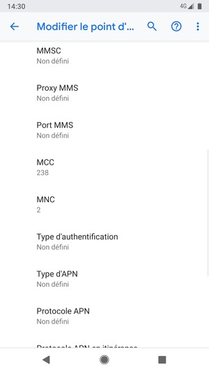 Faites défiler vers le bas et saisissez les informations Internet