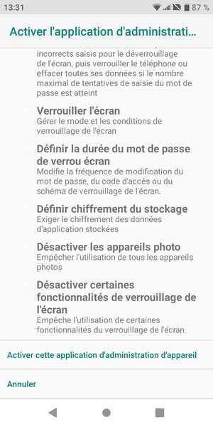 Faites défiler et sélectionnez Activer cette application d'administration d'appareil