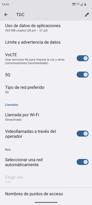 Desplácese  y seleccione Tipo de red preferido