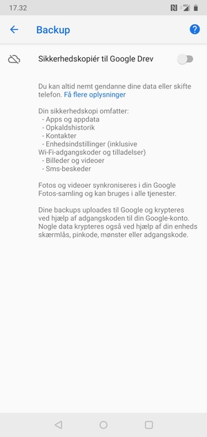 Aktiver Sikkerhedskopiér til Google Drev