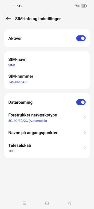 Slå Dataroaming til eller fra