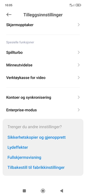 Bla til og velg Kontoer og synkronisering