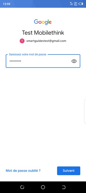 Saisissez votre mot de passe et sélectionnez Suivant