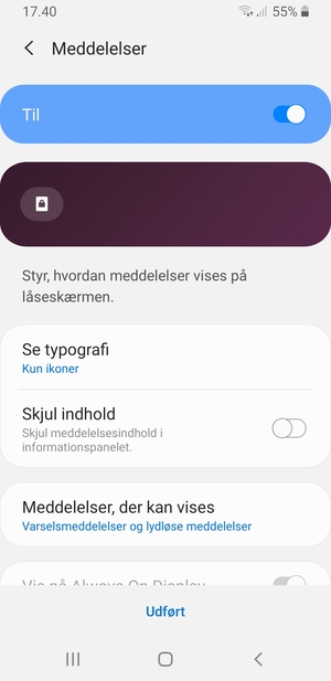 Vælg dine foretrukne muligheder og vælg Udført
