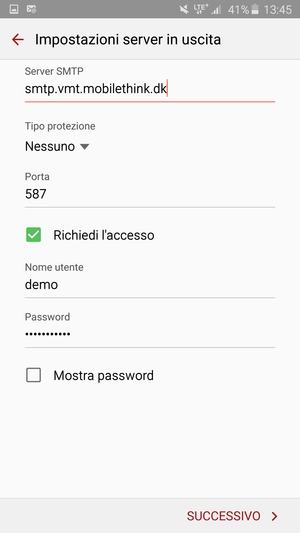 Inserisci l'indirizzo del server di posta in uscita
