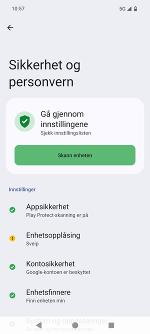 For å aktivere skjermlåsen, gå til Sikkerhet og personvern-menyen og velg Enhetsopplåsning