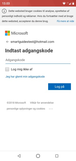 Indtast din adgangskode og vælg Log på