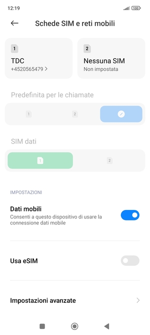 Scorri e seleziona Impostazioni avanzate
