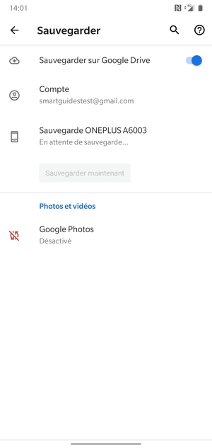 Retournez au menu Sauvegarder et sélectionnez Compte