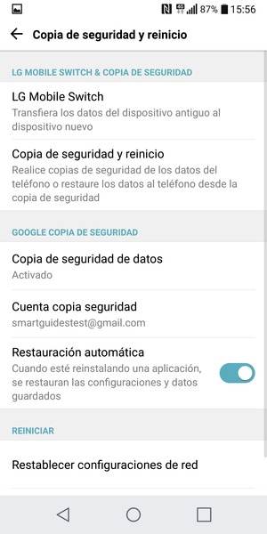 Seleccione Cuenta copia seguridad