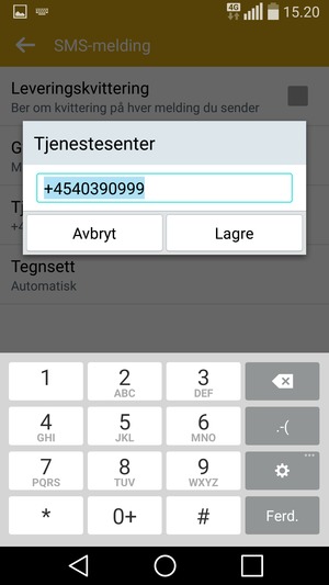 Skriv inn Tjenestesenter nummer og velg Lagre