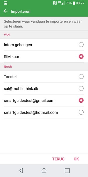 Selecteer SIM kaart