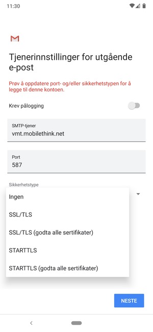 Velg Ingen og NESTE