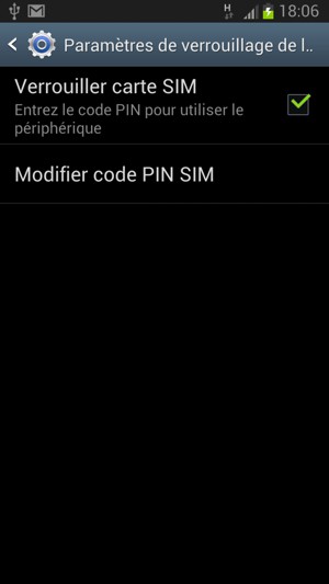 Sélectionnez Modifier code PIN SIM