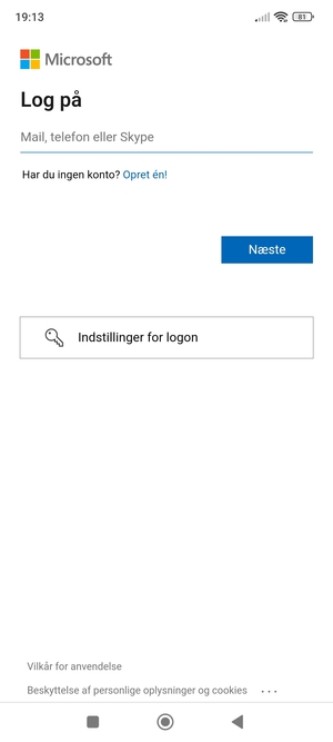 Indtast din Hotmail adresse og vælg Næste