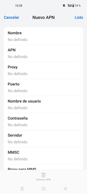 Introduzca la información de MMS