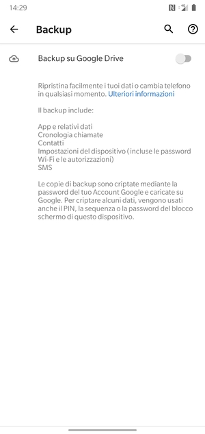 Attiva Backup su Google Drive