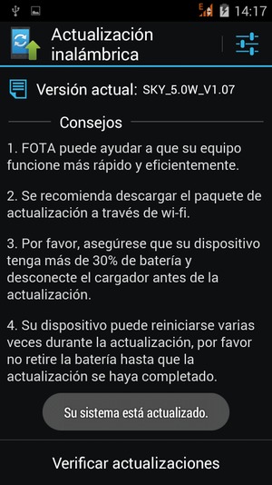 Si su teléfono está actualizado, verá la siguiente pantalla.