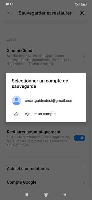 Sélectionnez votre compte de sauvegarde