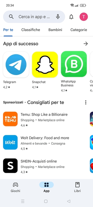 Seleziona la barra di ricerca