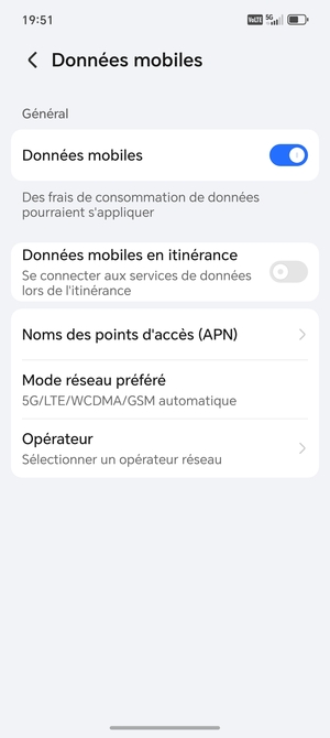 Sélectionnez Noms des points d'accés (APN)