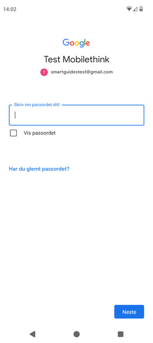 Skriv inn passord og velg Neste
