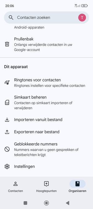 Scroll naar en selecteer Simkaart beheren