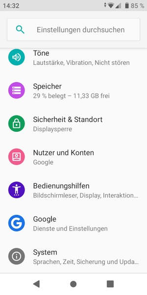 Scrollen Sie und wählen Sie System