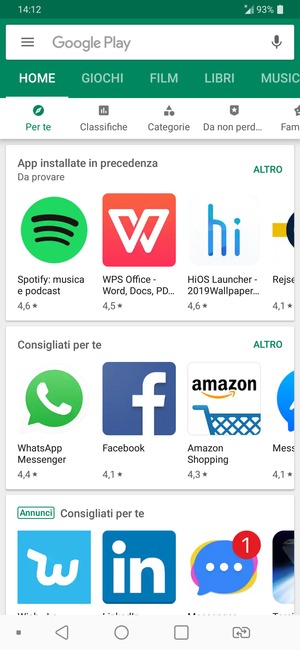 Seleziona la barra di ricerca