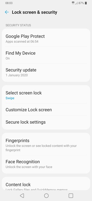 Select Select screen lock