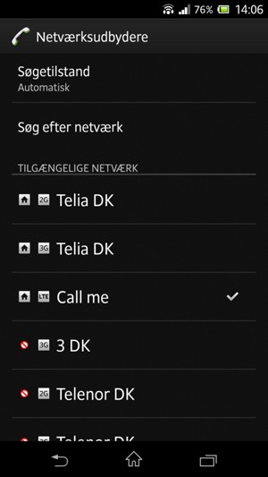 Vælg en netværksudbyder fra listen