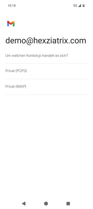 Wählen Sie Privat (POP3) oder Privat (IMAP)