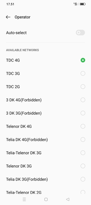 Select a network operator from the list