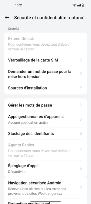 Faites défiler et sélectionnez Verrouillage de la carte SIM