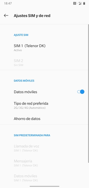 Seleccione SIM 1 o SIM 2