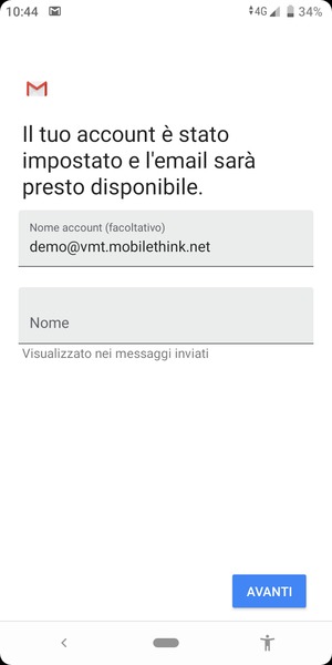Scegli un nome per il tuo account e inserisci il tuo nome. Seleziona AVANTI