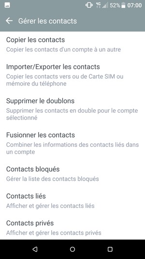 Sélectionnez Importer/Exporter les contacts