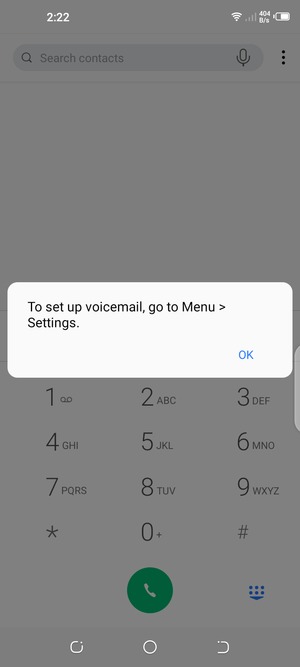 If your voicemail is not set up, select OK