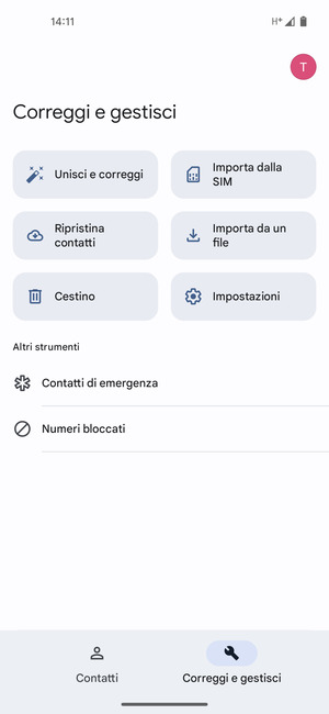 Seleziona Importa della SIM