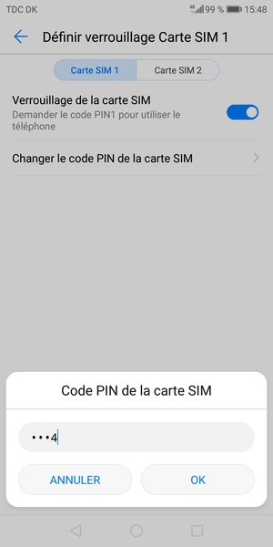 Saisissez votre Ancien code PIN de la carte SIM et sélectionnez OK
