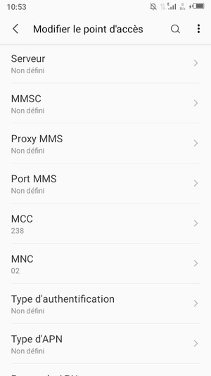 Faites défiler vers le bas et saisissez les informations Internet