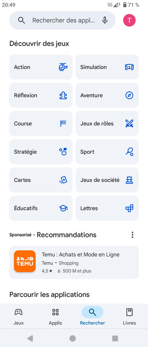 Sélectionnez la barre de Recherche