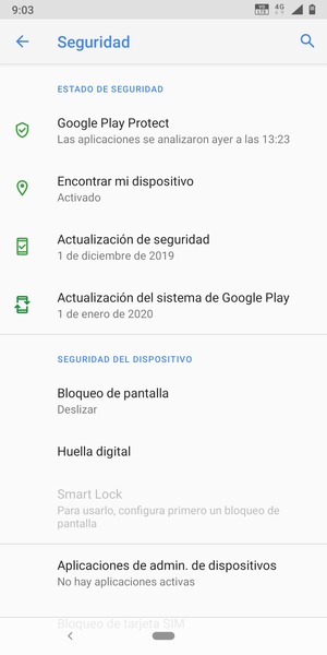 Para activar su bloqueo de pantalla, vaya al menú Seguridad y seleccione Bloqueo de pantalla