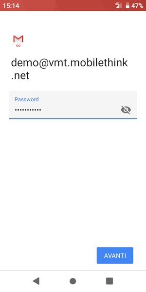 Inserisci la tua password e seleziona AVANTI