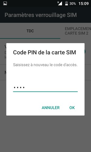 Veuillez confirmer votre nouveau code PIN et sélectionner OK
